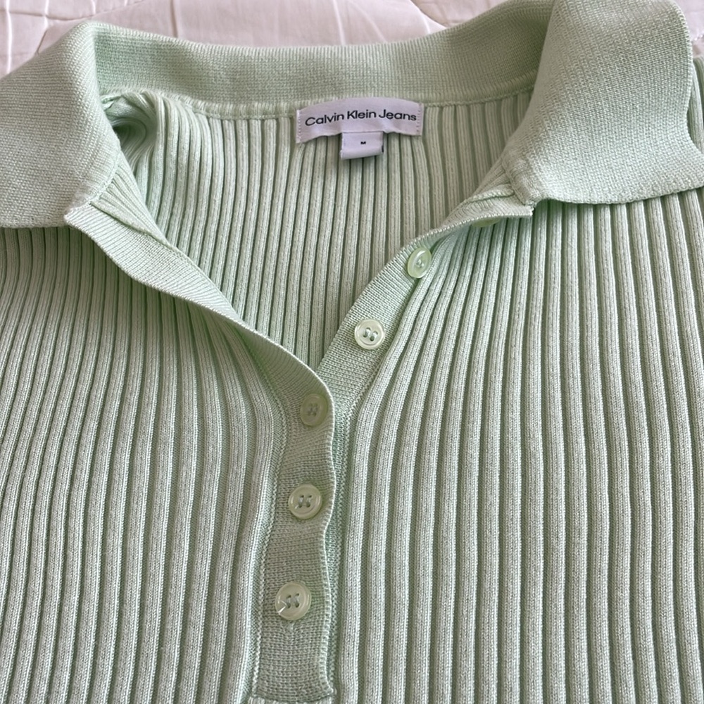 Mint Ribbed Collared Calvin Klein Polo - Picture 3 of 3